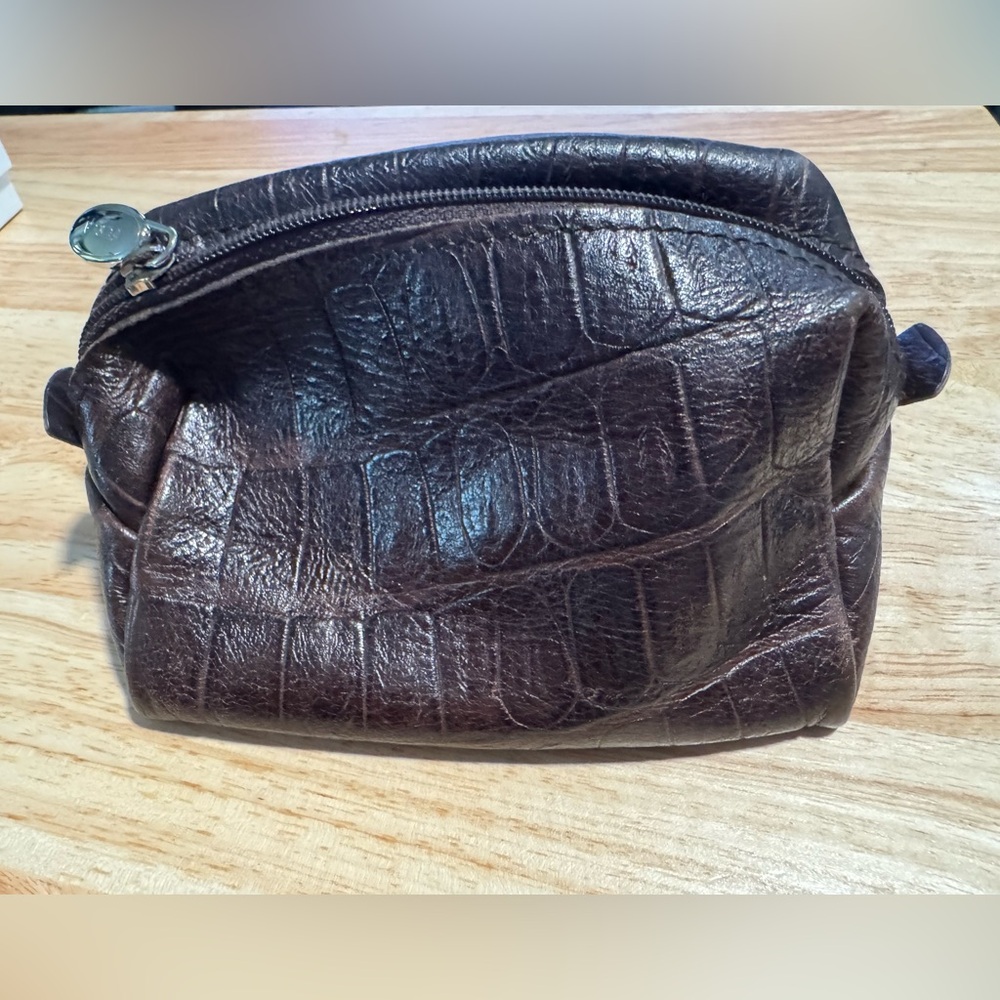 Furla Luxurious Brown Crocodile Embossed Toiletry Bag